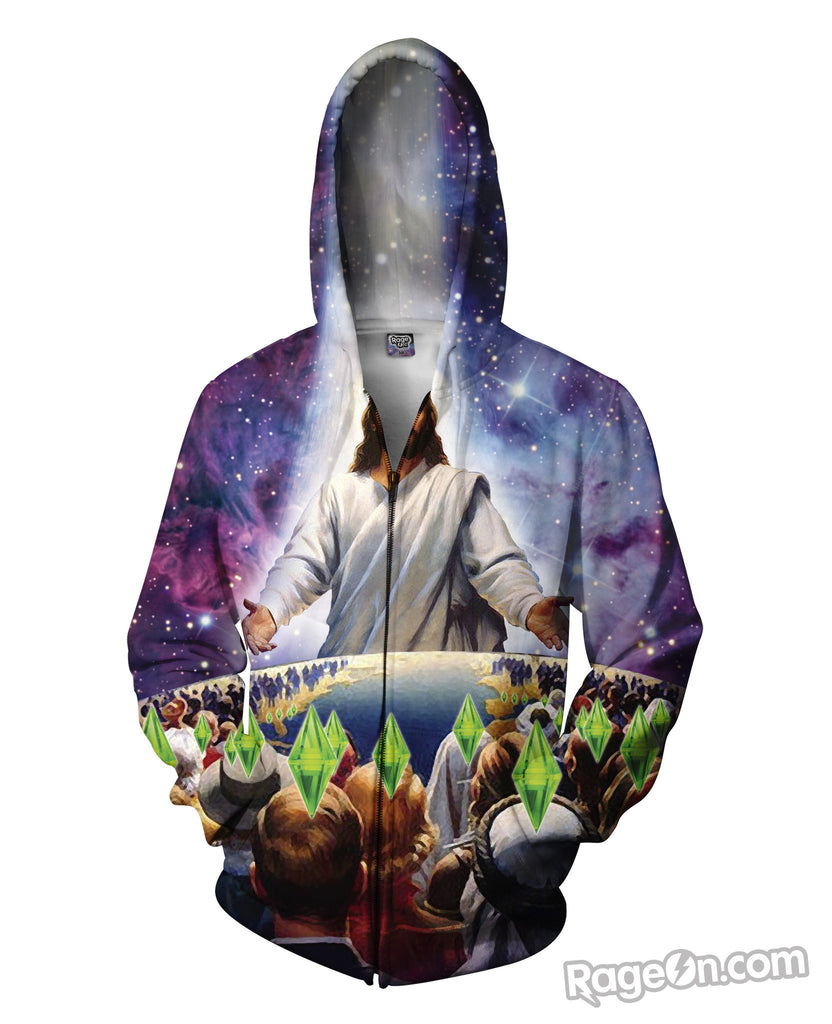 Jesus Died For Your Sims Zip-Up Hoodie